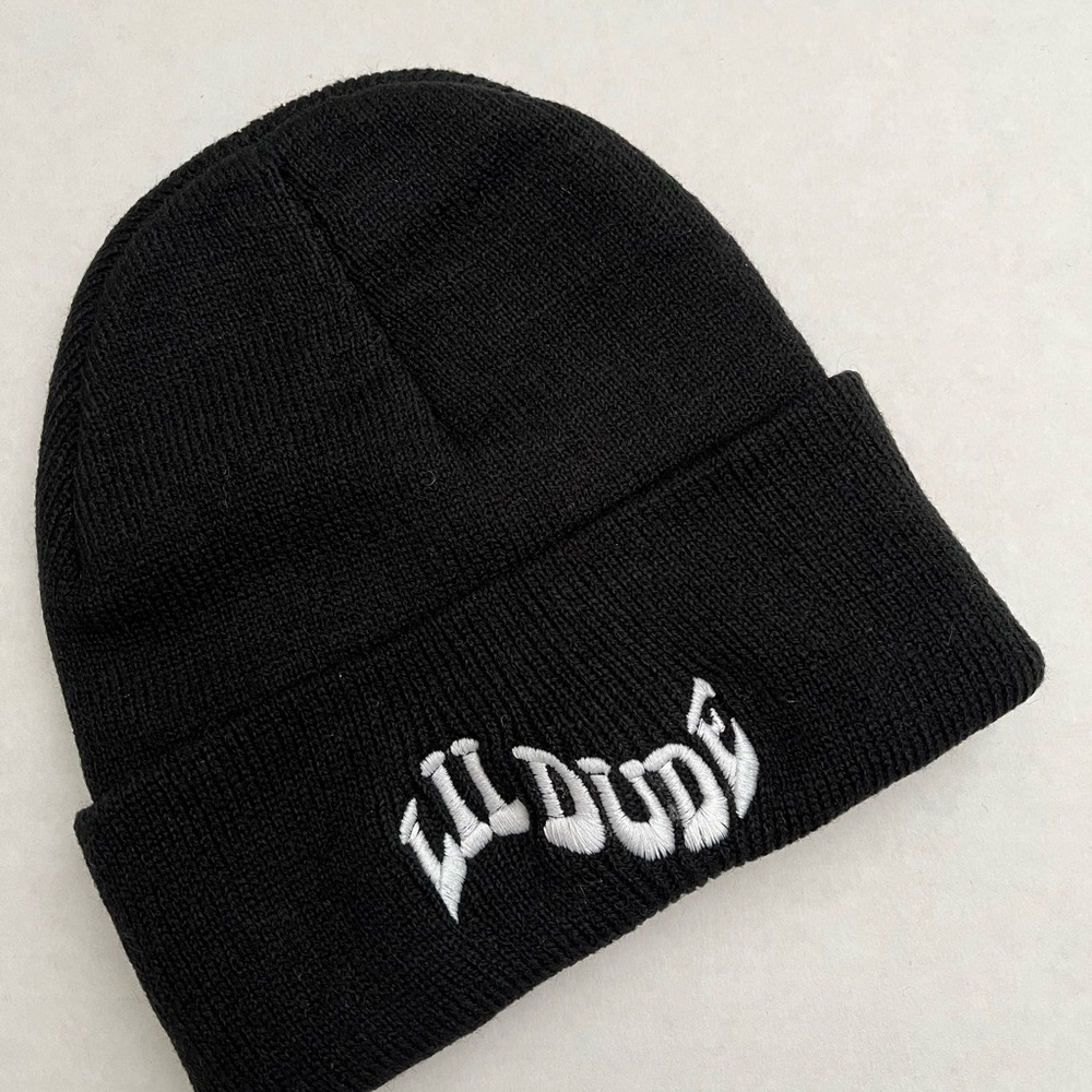 Black Beanie with White Embroidery